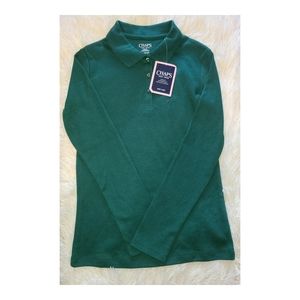 Chaps Schoolwear Green Long Sleeve Polo Uniform Girls Size Medium NWT